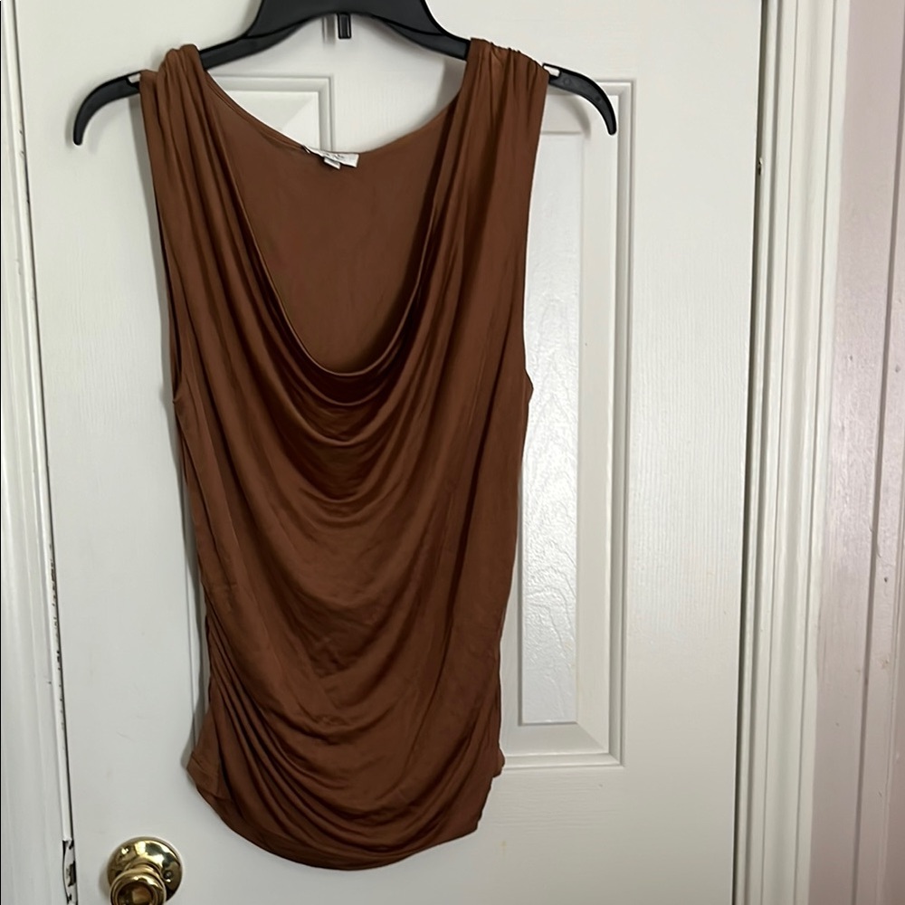 Elegant Brown Sleeveless Drape Top